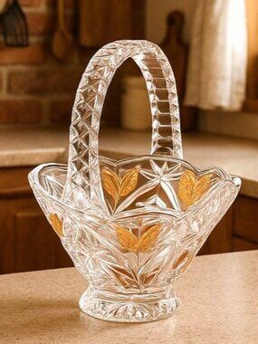 Vintage Anna Hutte Bleikristall Crystal Glass Flower Basket From Germany K01 B